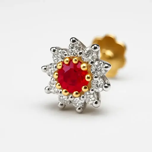 Maroon Stones Diamond Nosepin |18k